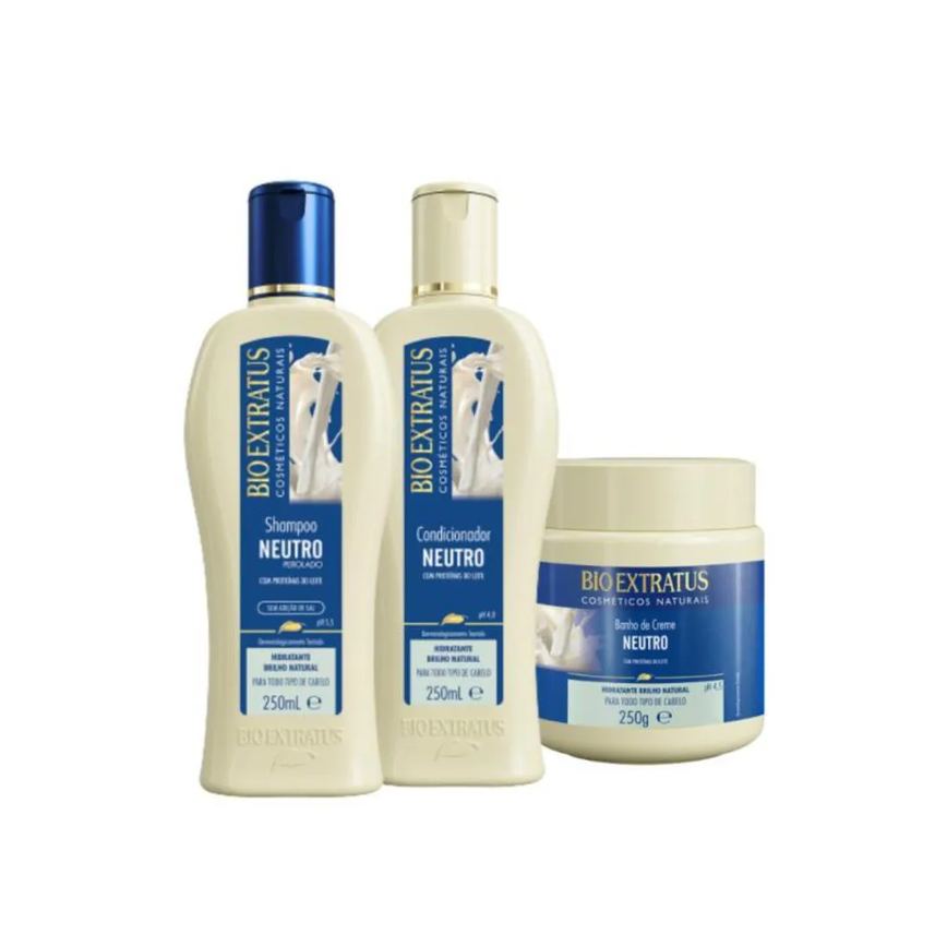 Kit 1 Shampoo 1 Condicionador 1 Banho Creme Neutro 250 Ml Bio Extratus