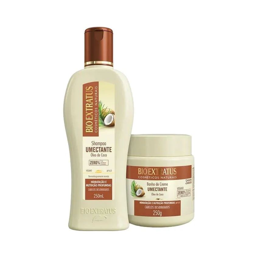 Kit 1 Shampoo 1 Banho Creme Brilho Natural Umectante 250 Ml Bio Extratus