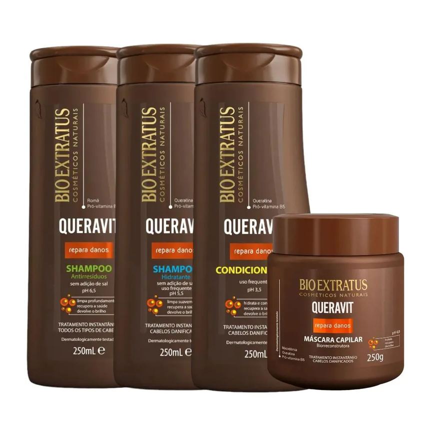 Kit Queravit Limpeza Capilar 1 Shamp Hidratante 1 Shamp Antirresíduos 1 Cond 350Ml 1 Máscara 250Ml
