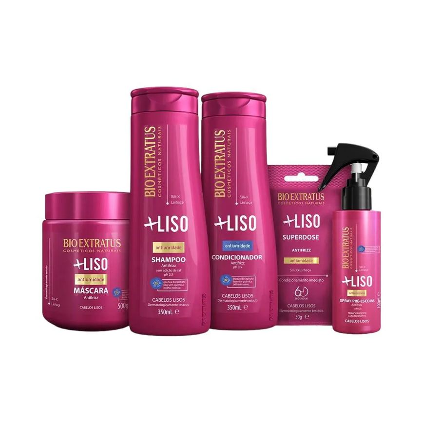 Kit Mais Liso Completo 1 Shamp 1 Cond 1 Máscara 250Ml 1 Spray 1 Dose