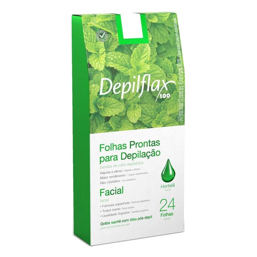 Folhas Prontas Faciais Depilflax Hortela com 24 unidades