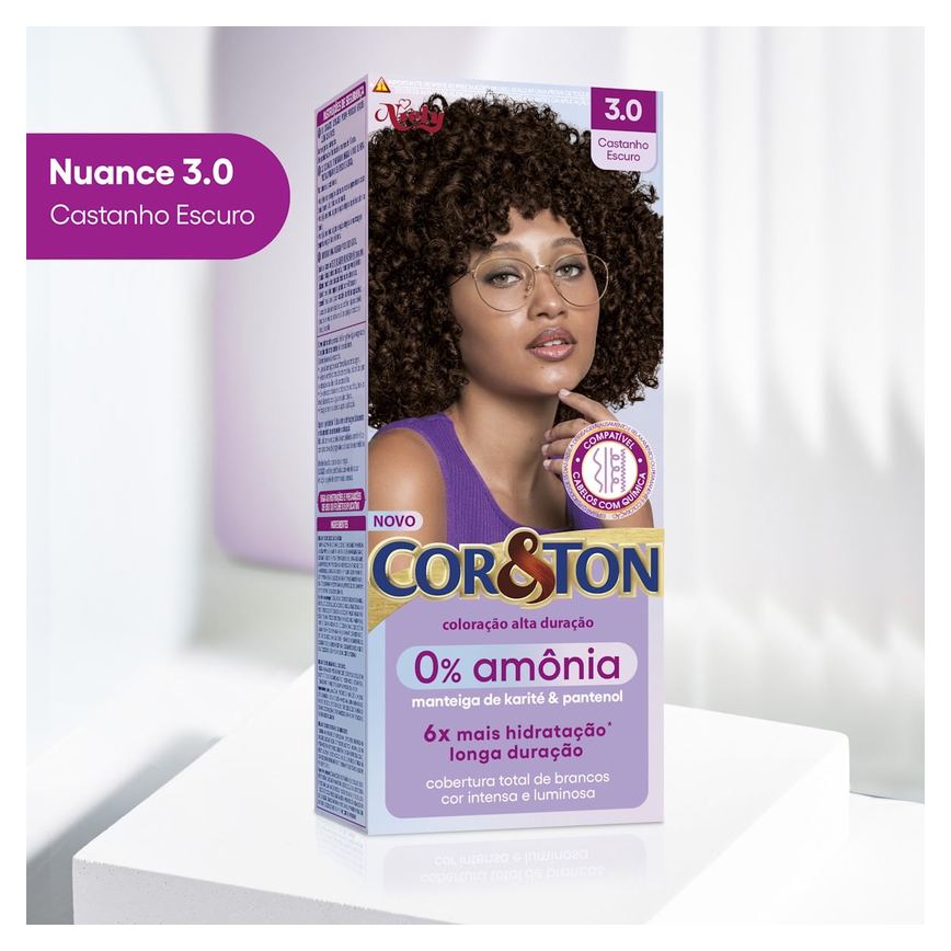 Tintura Cor&Ton Niely 0% Amonia 3.0 Castanho Escuro