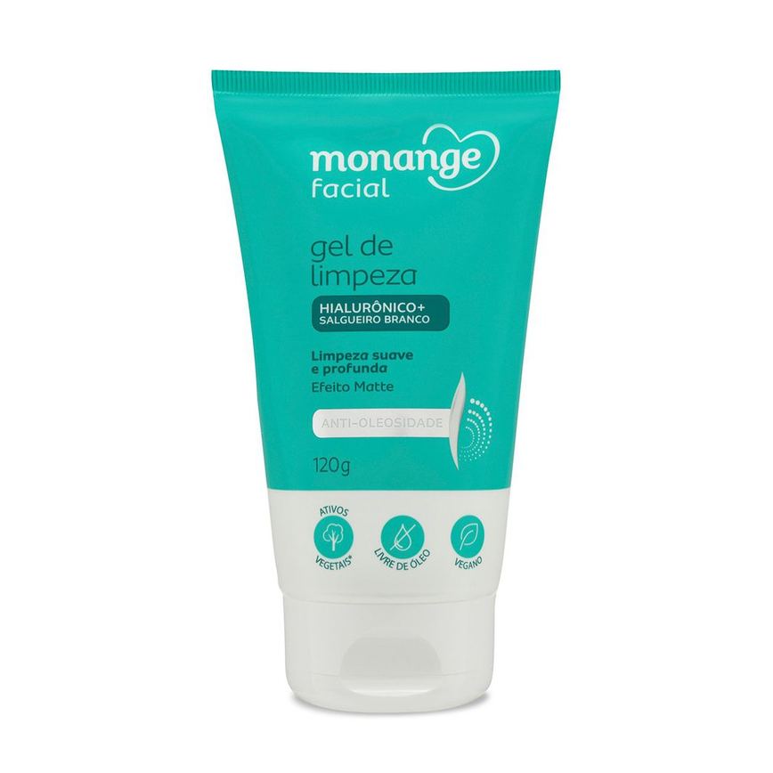 Gel de Limpeza Facial Monange Antioleosidade Efeito Matte com Ácido Hialurônico e Extrato de Salgueiro Branco 120g