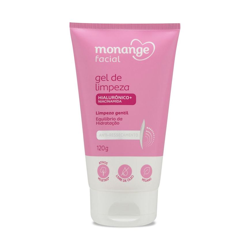 Gel de Limpeza Monange Facial Anti-Ressecamento com Ácido Hialurônico e Niacinamida 120g