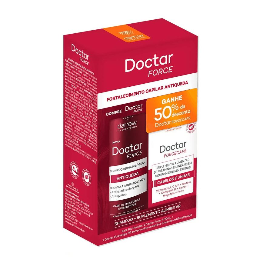 Kit Shampoo Antiqueda Darrow 400ml 1 Unidade + Suplemento Alimentar Doctar Forcecaps 30 comprimidos 1 Unidade