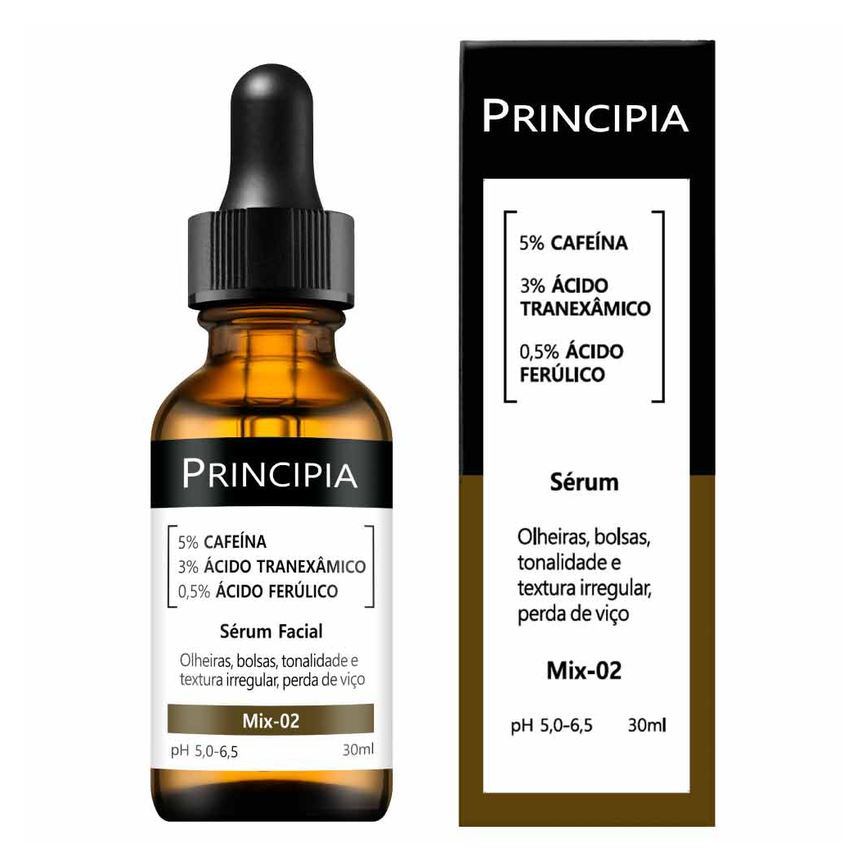 Sérum Facial Principia Mix 02 com Cafeína 5%, Ácido Tranexâmico 3% e Ácido Ferúlico 0,5% 30ml