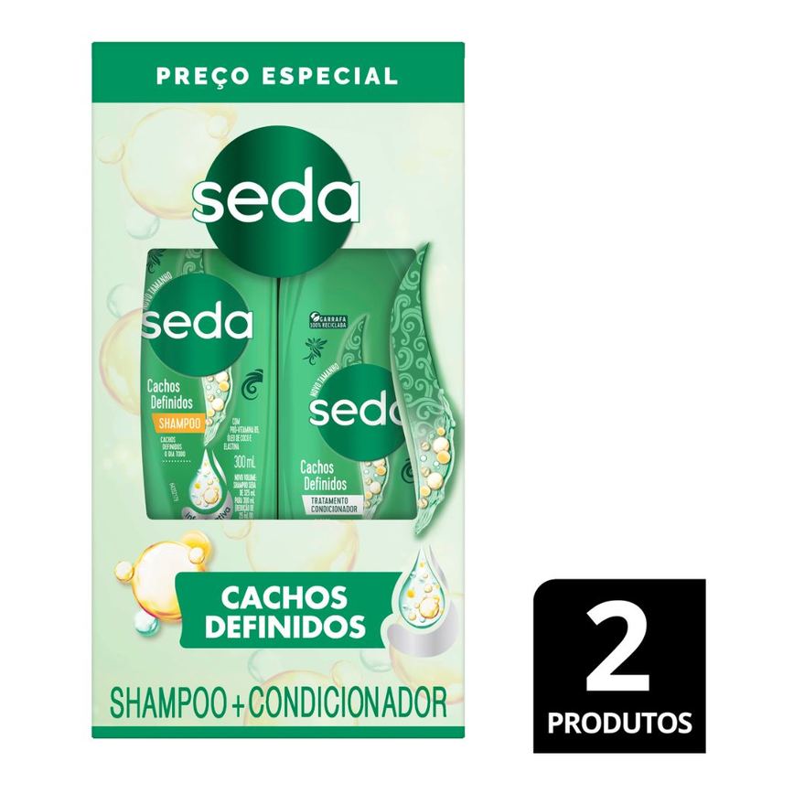 Kit Shampoo Seda Cachos Definidos 300ml 1 Unidade + Condicionador Seda Cachos Definidos 190ml 1 Unidade