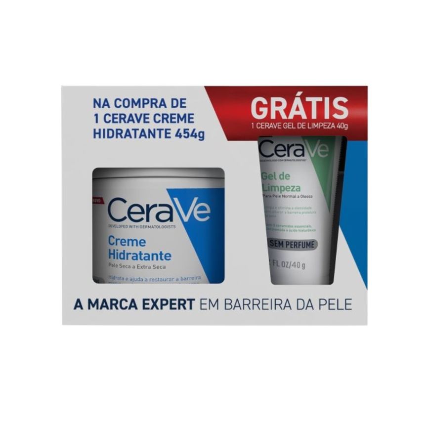 Kit Creme Hidratante CeraVe 454g 1 Unidade + Gel de Limpeza Facial CeraVe Sem Perfume 40g 1 Unidade