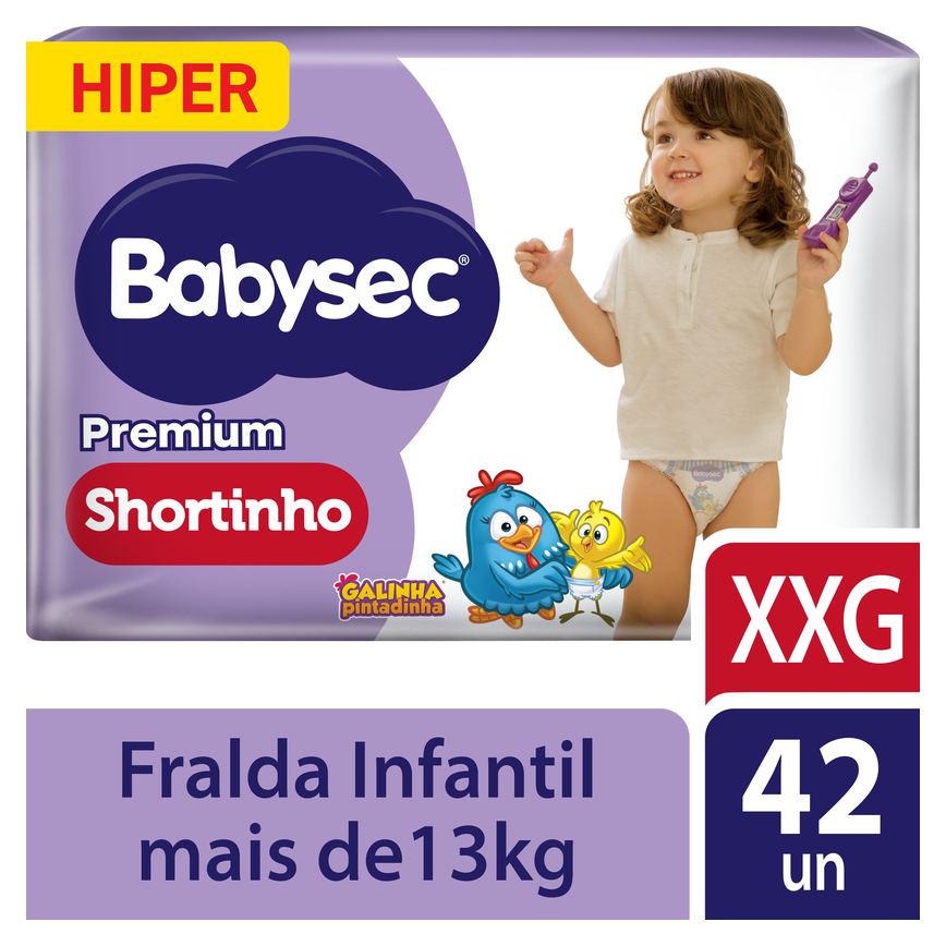 Fralda Babysec Premium Shortinho Galinha Pintadinha XXG 42 Unidades