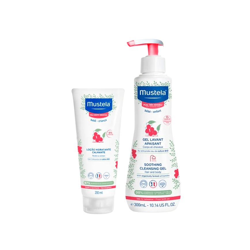 Kit Mustela Gel Lavante Calmante Pele Muito Sensível 300ml + Hidratante Calmante para Pele Muito Sensível 200ml