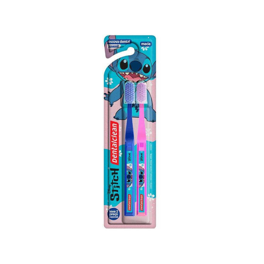 Escova Dental Infantil Dentalclean Disney Stitch Cerdas Macias 2 Unidades
