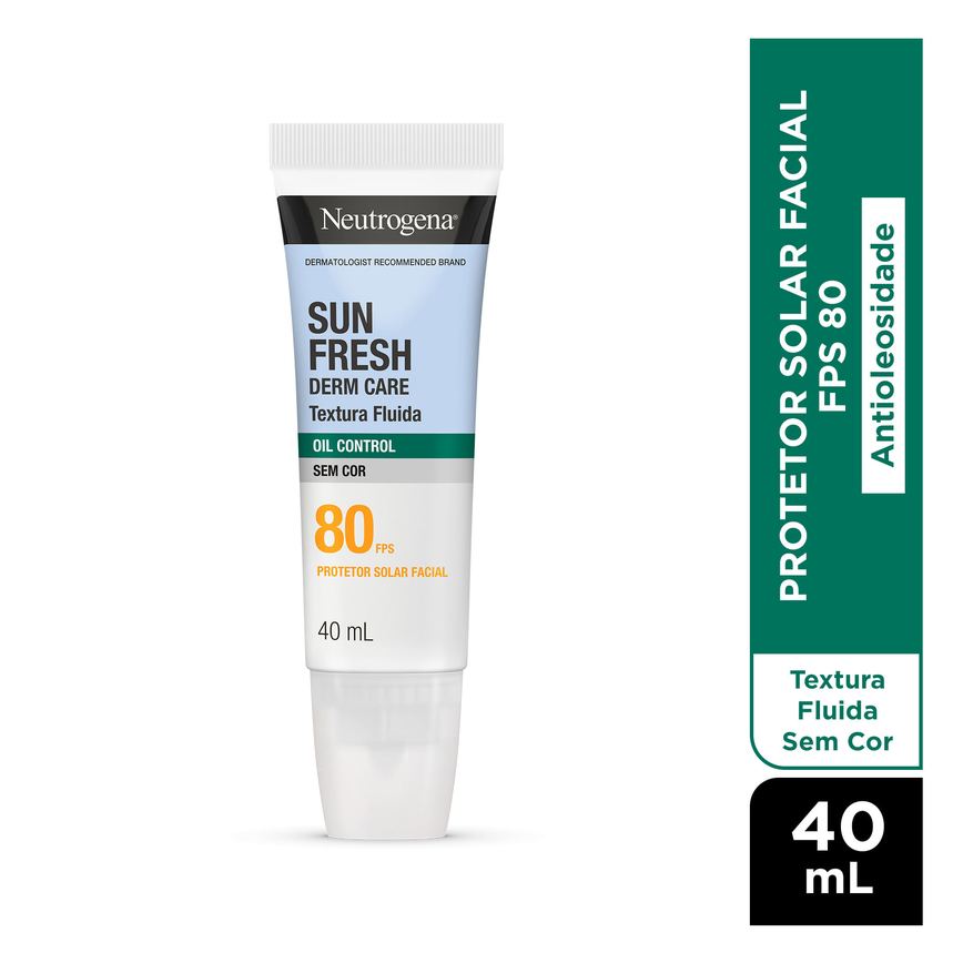 Protetor Solar Facial Neutrogena Sun Fresh Derm Care Oil Control Fluido Sem Cor FPS80 40Ml