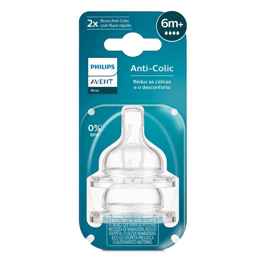 Bico para Mamadeira Philips Avent Classic +6 meses Anti Cólica Fluxo Rápido Silicone Tamanho 4 2 Unidades