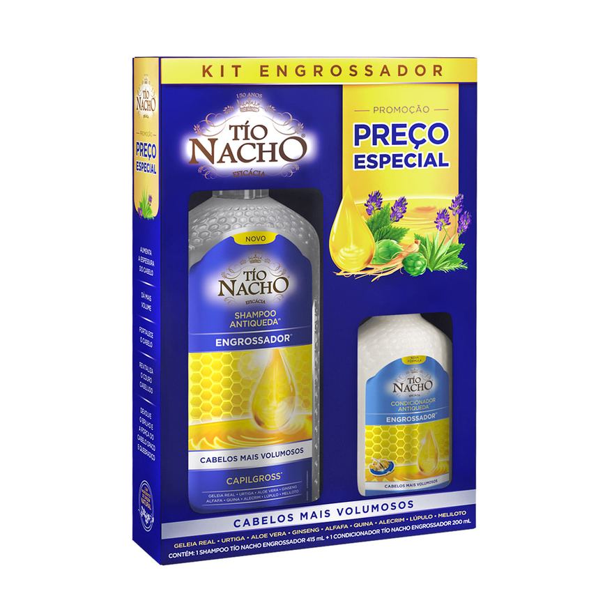Kit Shampoo Tío Nacho Antiqueda Engrossador 415ml 1 Unidade + Condicionador Tío Nacho Antiqueda Engrossador 200ml 1 Unidade