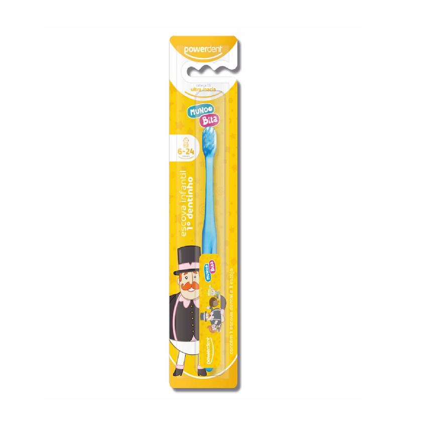 Escova Dental Infantil Powerdent Mundo Bita Primeiro Dentinho Ultra Macia 6 a 24 meses 1 Unidade