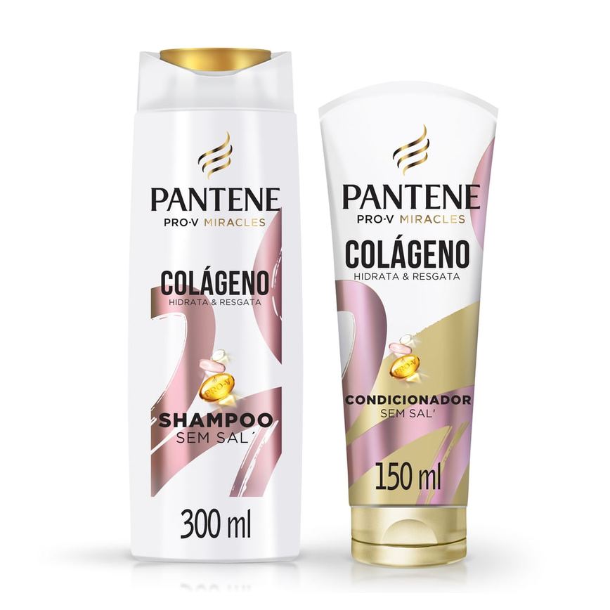 Kit Shampoo Pantene Pro-V Miracles Colágeno Hidrata & Resgata 300ml 1 Uni + Condicionador Hidrata & Resgata 150ml 1 Uni