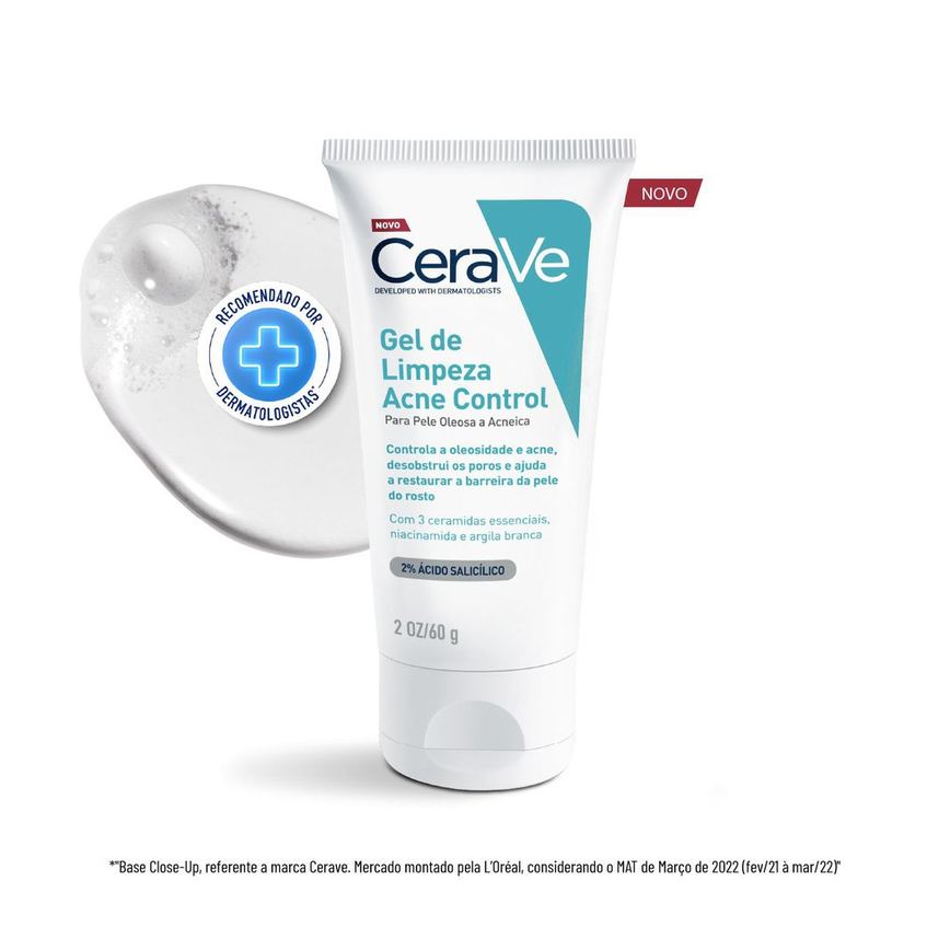 Gel de Limpeza Facial CeraVe Acne Control com Ácido Salicílico 60g