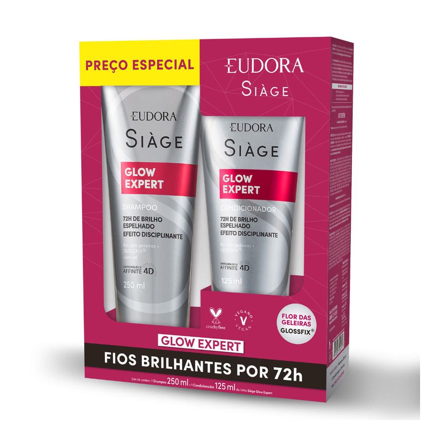 Kit Shampoo Eudora Siàge Glow Expert 250ml 1 Unidade + Condicionador Eudora Siàge Glow Expert 125ml 1 Unidade
