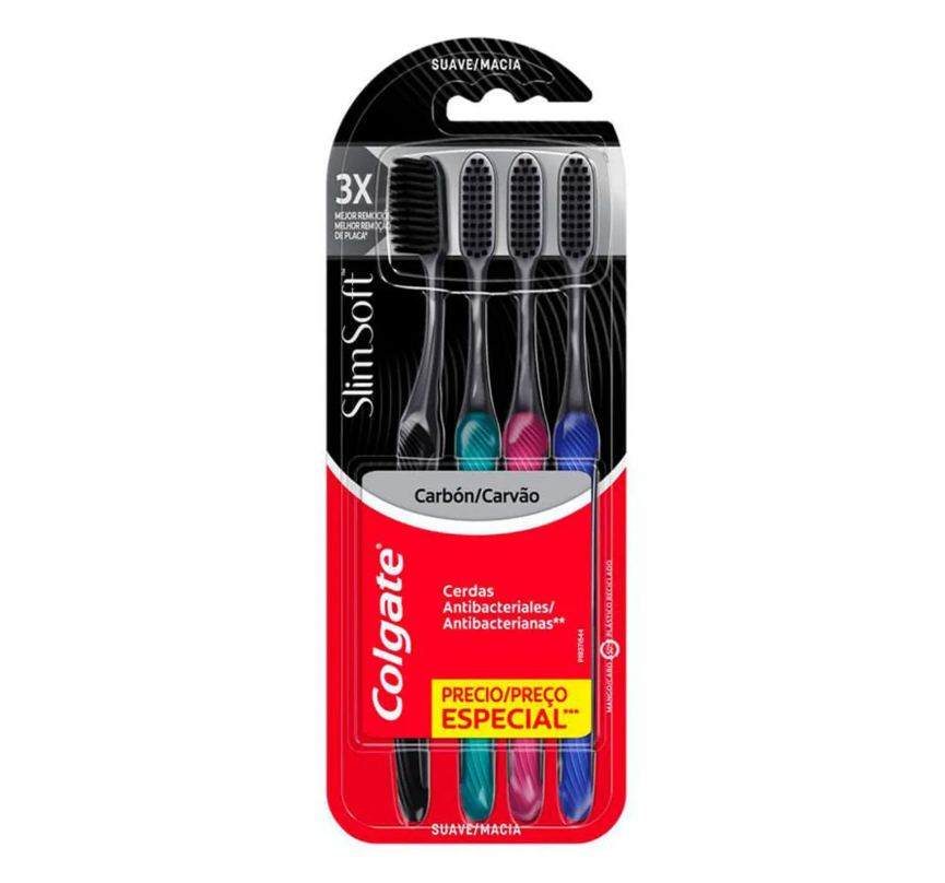 Kit de Escovas De Dentes Colgate Slim Soft Black Com 4 Unidades